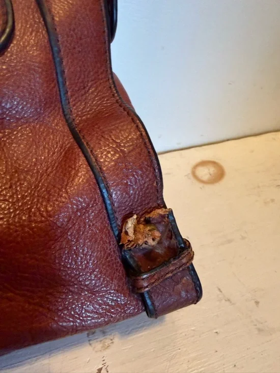 Vintage Fossil Reissue Large Satchel Handbag Chestnut  Brown Leather EUC - Picture 7 of 10